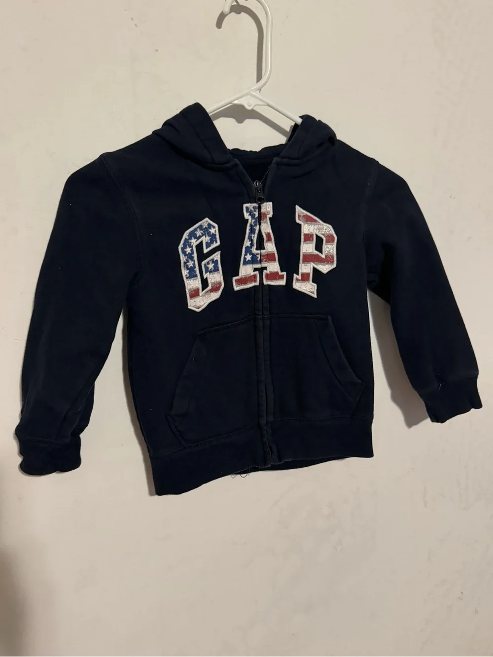 GAP Navy Hooded Zip-Up Sweatshirt with Flag Lettering